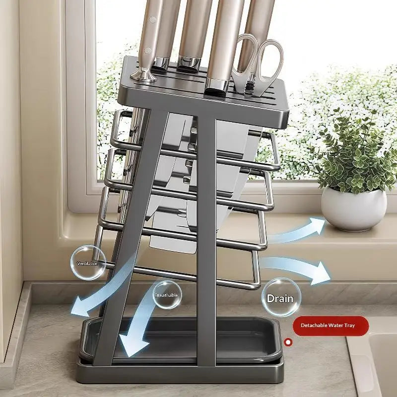 étagère couteaux gris contemporaine rangement couteaux scies détachable minimaliste cuisine