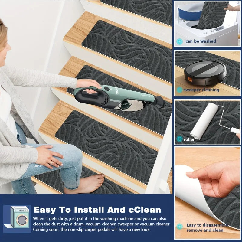 tapis antidérapants escaliers sécurité polyester moderne adhésif gris marron beige ondulé intérieur autoadhésif protection