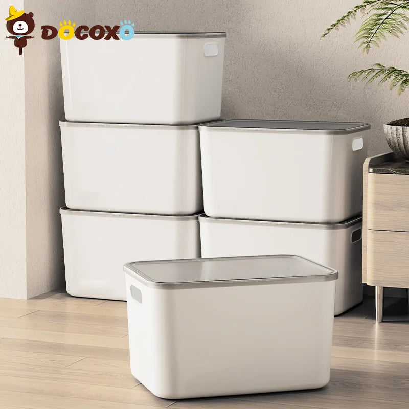 boîtes rangement blanc gris moderne minimaliste empilables poignées couvercle opaques élégant intérieur organisation affaires