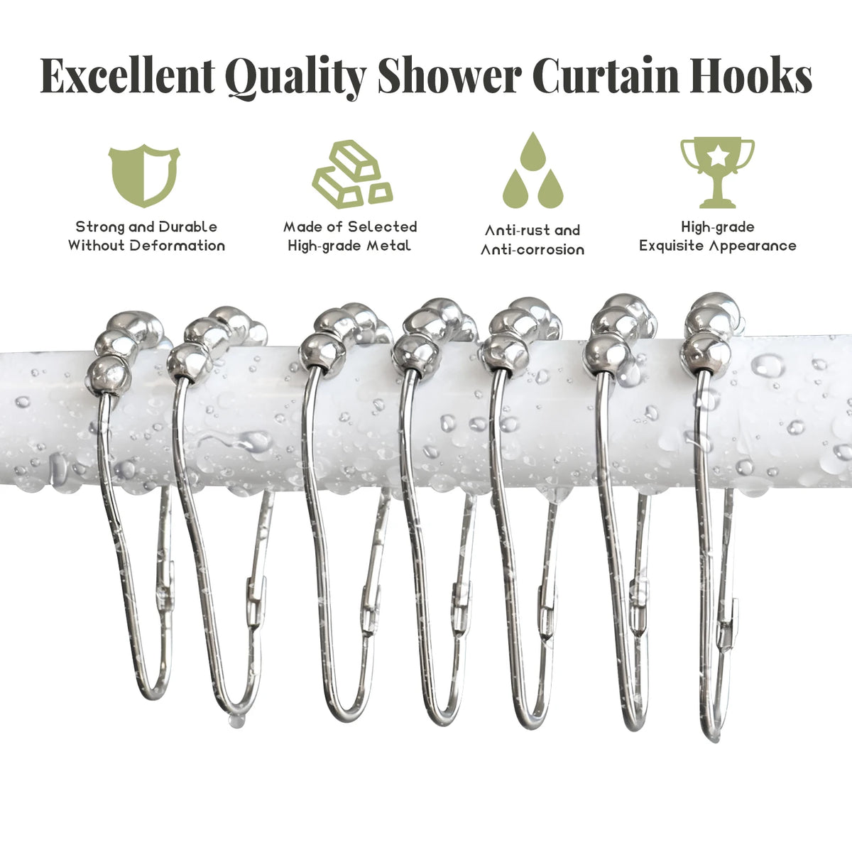 boucles rideau douche argentées décorations sphères modernes salle bain minimalistes