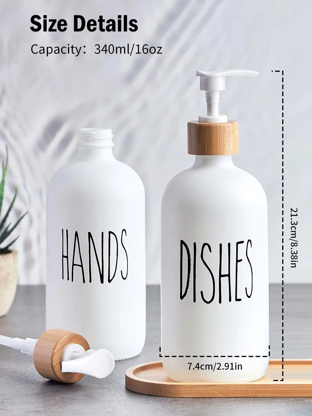 distributeur savon verre blanc moderne minimaliste base bambou deux pompes cuisine salle bain