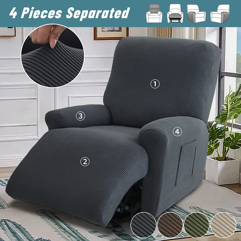 Housse fauteuil inclinable gris vert rayures moderne adhésif poche élastique machine