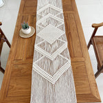 tableau chemin table coton blanc tissé main franges boho artisanal