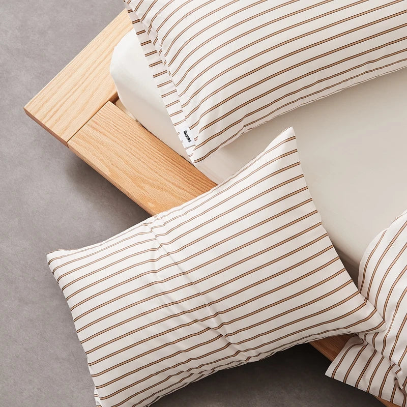 taies d'oreiller coton rayées 48x74cm blanc gris rose bleu minimaliste respectueux environnement maison lit