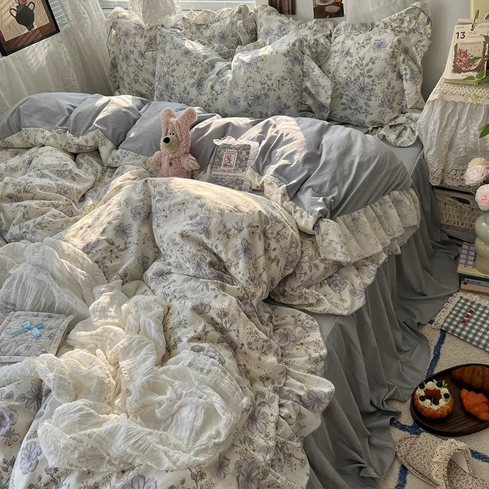 parure lit complète fleurs vintage princesse housse couette drap taies oreillers