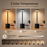 lampe table rechargeable sans fil led tactile noir moderne 60lm couleurs réglables minimaliste