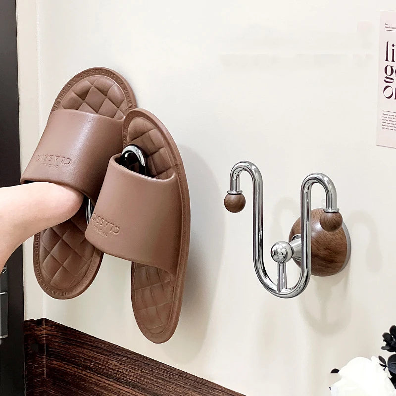 support mural ventouse sandales moderne boule bois cuir tissé beige marron adhésif almacenamiento