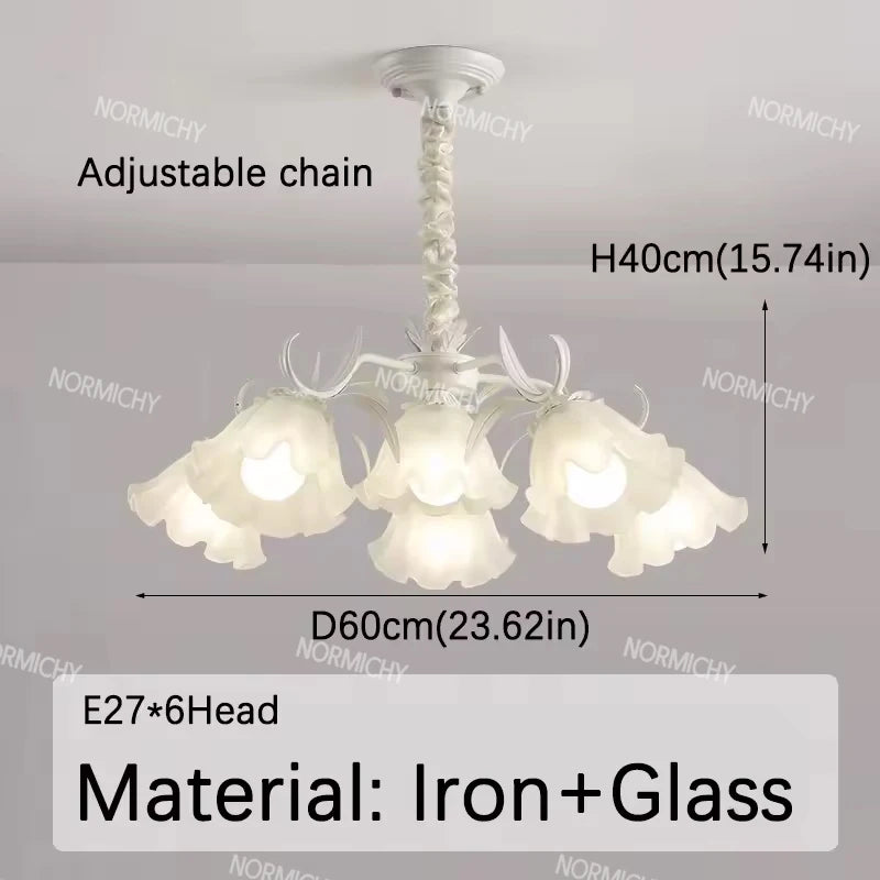 lampe suspendue fleur blanche classique romantique translucide chaines ampoules
