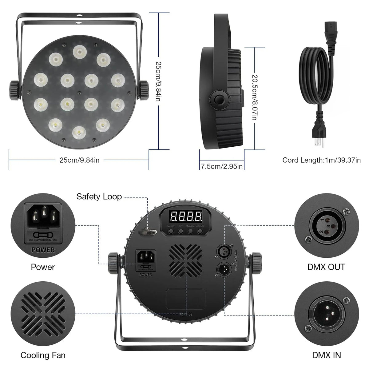 projecteur led 100w rgbw noir télécommande support rotatif scène dj moderne professionnel