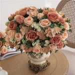 Bouquet artificiel roses blancs feuilles vertes décoration intérieure mariage romantique classique 30cm