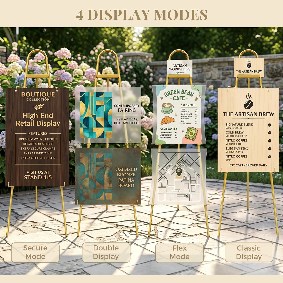 présentoir or métallique réglable élégant moderne panneaux motifs floraux transparent opaque événementsDecoration Mariage Anniversaire