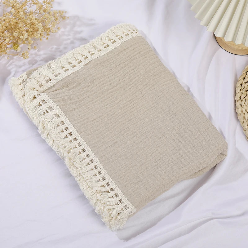 couverture bébé tranché maternité coton bambou motifs solides quatre saisons beige rose jaune orange