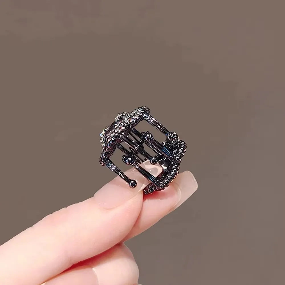 bague vintage élégante fleurs strass noir argenté femme quatre saisons decoration