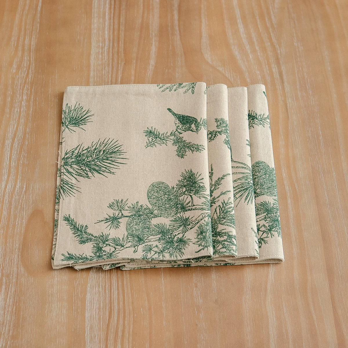 serviettes table imprimées branches oiseaux beige vert classiques respectueuses environnement pasteuriales 13x19 pouces