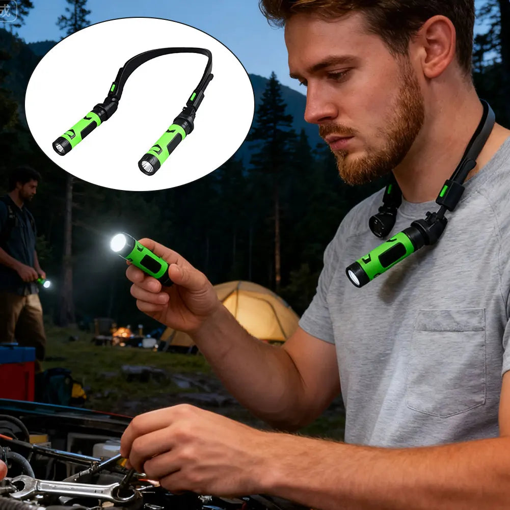 lampe torche rechargeable led vert noir collier boutons moderne pratique