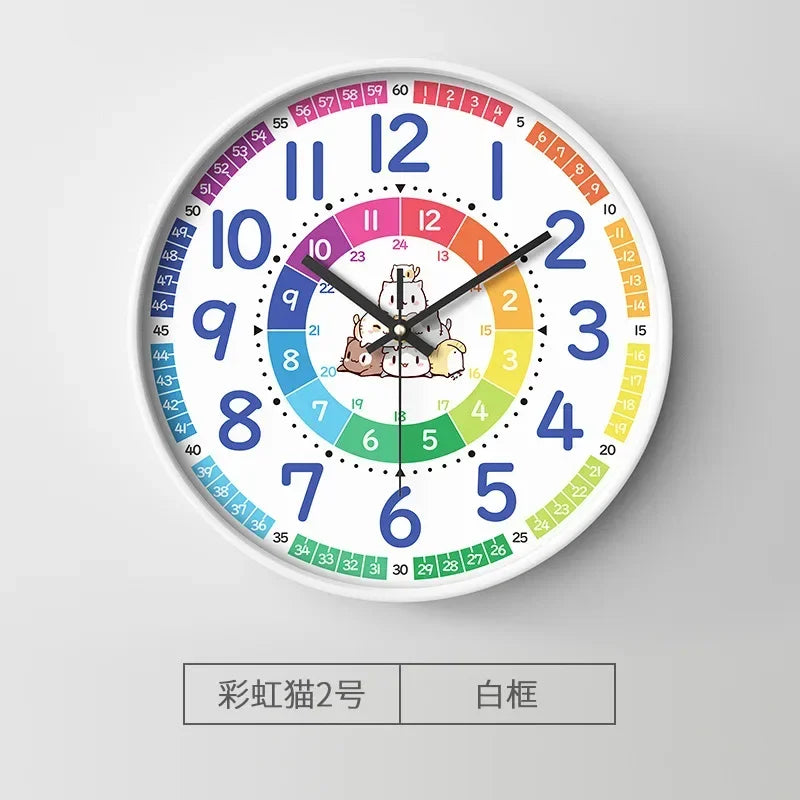 horloge murale moderne dessins animés couleurs vives chiffres romains sans tic tac enfants décoration
