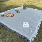 couverture pique nique tissée moderne motif géométrique opaque polyester jute gris blanc