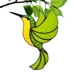 pendant oiseau suspendu vert jaune bleu artisanal tiffany motifs géométriques translucides chambre maison jardin