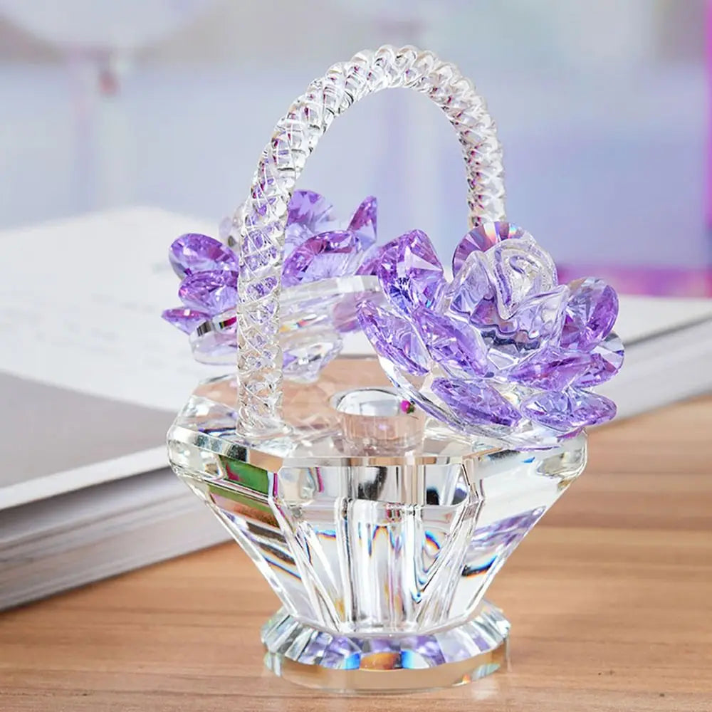 décoration florale cristal transparent rouge violet vert jaune blanc élégante figurine panier fleurs