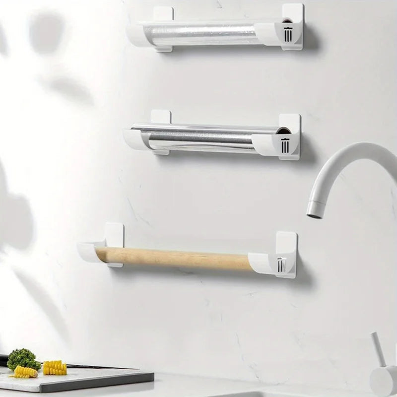 supports rangement cuisine adhésifs blanc gris moderne minimalistes rouleaux film plastique aluminium sacs poubelles