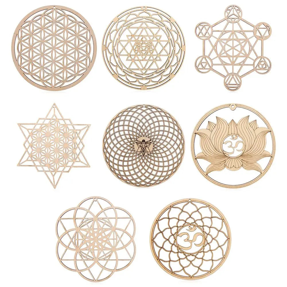 coasters bois clair gravure circulaire fleur vie om lotus minimaliste 14cm 30cm