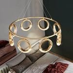 suspension lumineuse moderne or anneaux pendentif led table chambre salon restaurant lumière maison