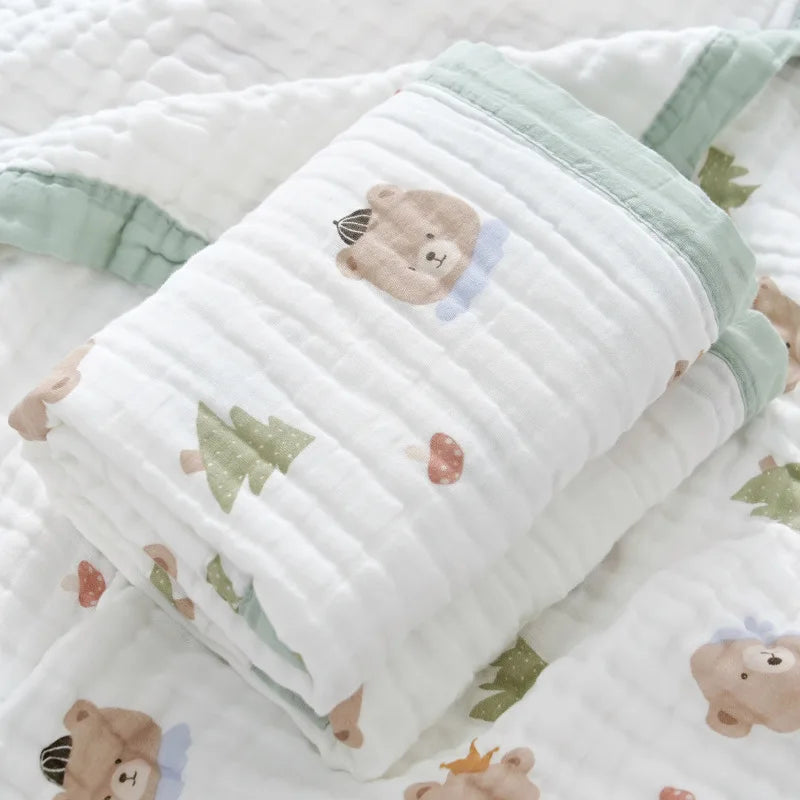 couverture bébé coton imprimé animaux lézard dino lapin blanc bleu gris orange