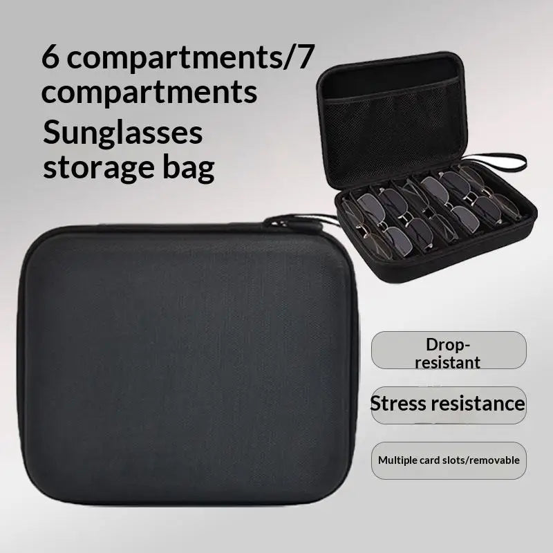 sac rangement lunettes soleil réutilisable tissu texturé compartiments organisation voyage blanc noir marron