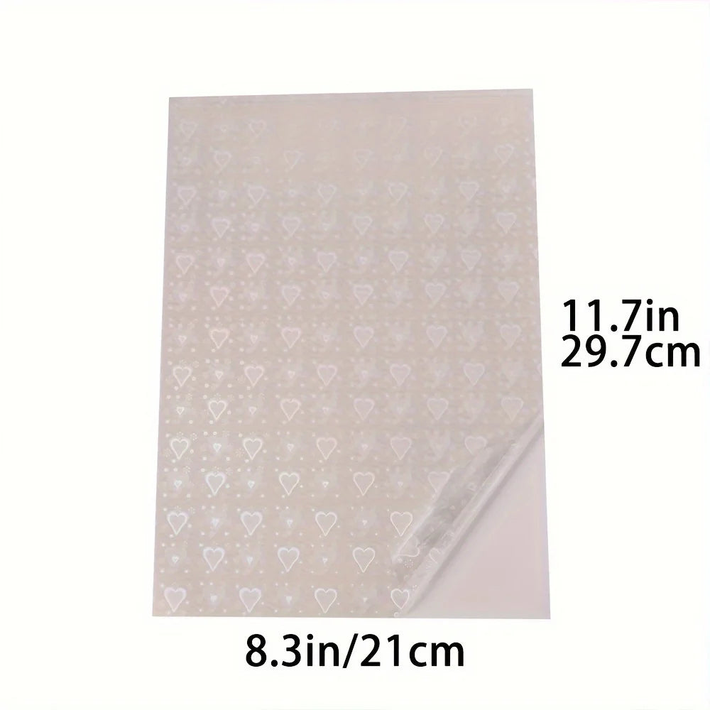 feuilles papier autocollant coeurs blanc bleu rose moderne décoration valentin points transparentes a4
