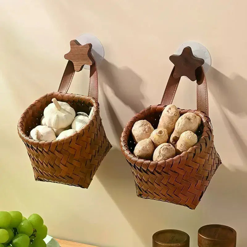 panier tressé marron clair rustique adhésif cuisine décoration fruits légumes rusticité naturelle