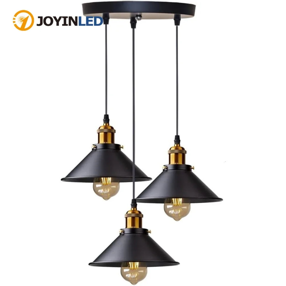 suspension lumineuse industrielle conique noire dorée ampoules câbles chambre salon