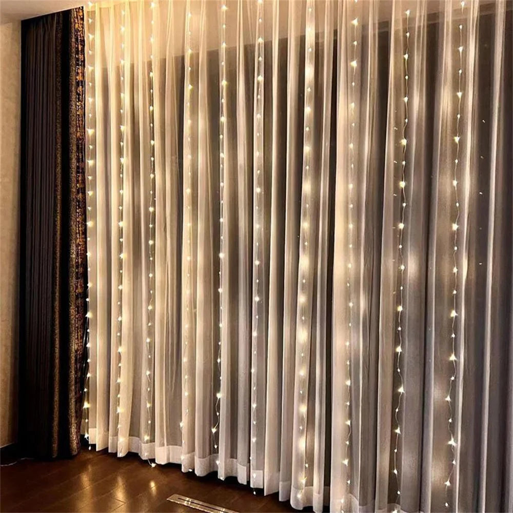rideau lumineux led blanc translucide 3m 3m 300 leds moderne sans batterie festive decoration