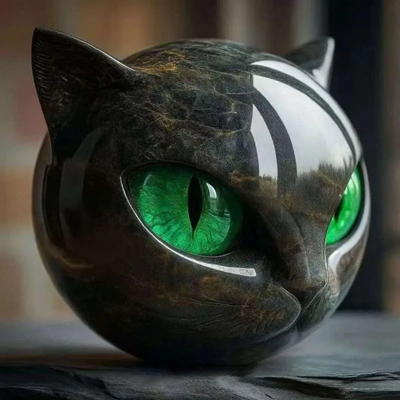 sculpture tête chat noir or marbré brillant artisanal moderne