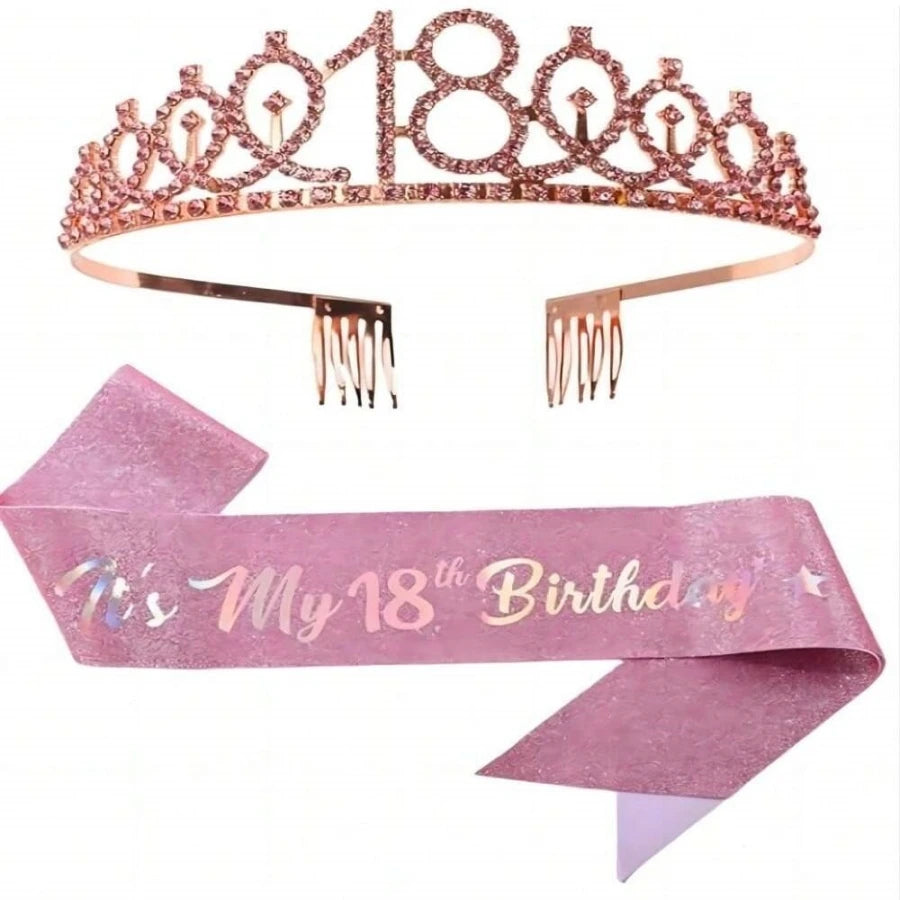couronne anniversaire strass dorés ruban rose texte princesse fête cadeau favoris numéro anniversaire
