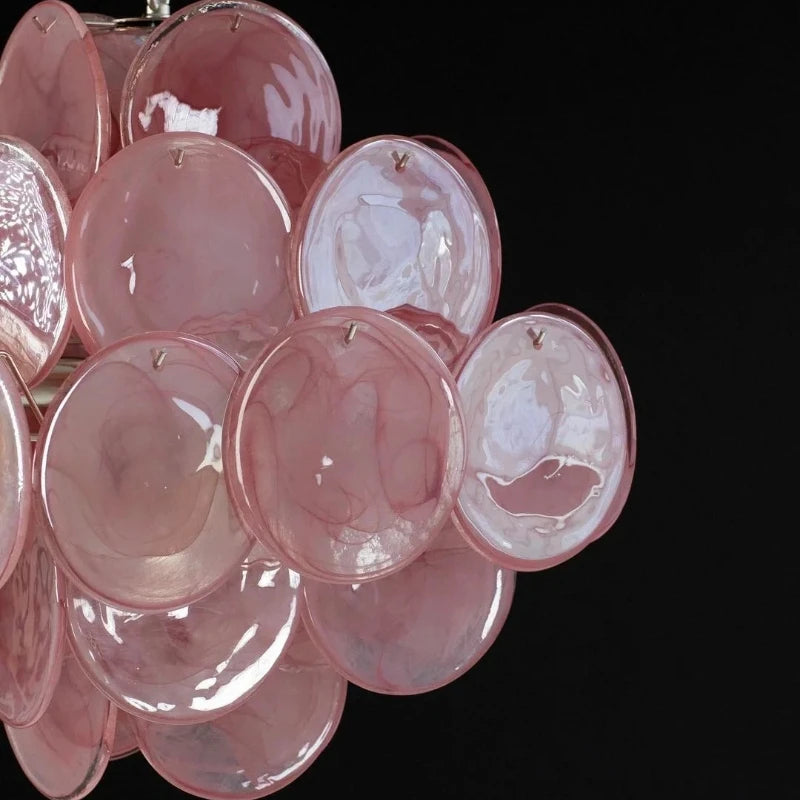 suspension lumineuse moderne rose verte verre transparent chaîne métallique 65cm 65cm