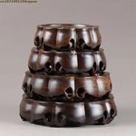support bois sculpté artisanal marron foncé bonsaï théière vase décoration moderne