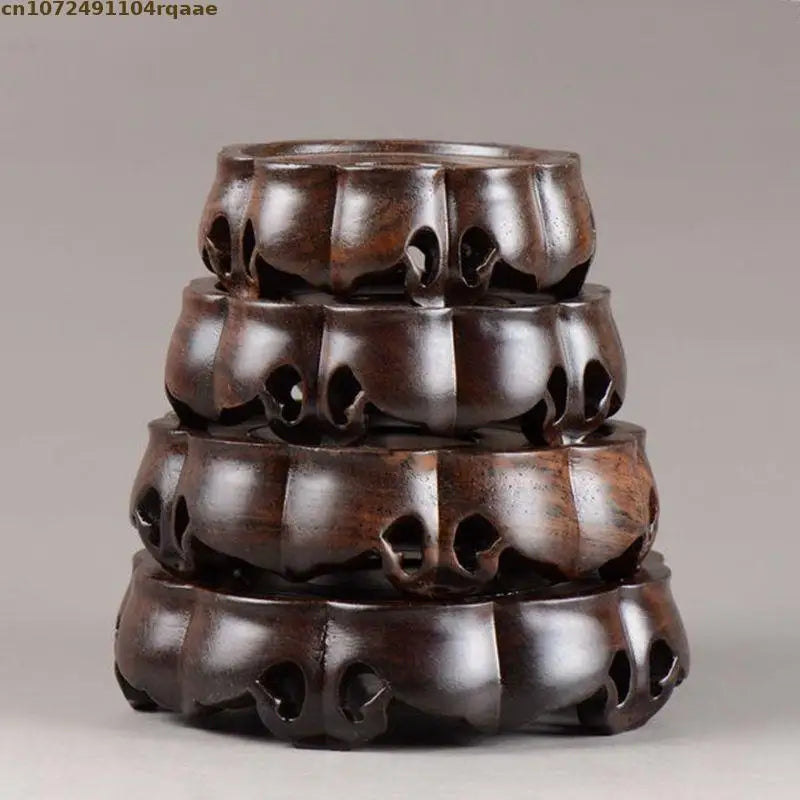 support bois sculpté artisanal marron foncé bonsaï théière vase décoration moderne