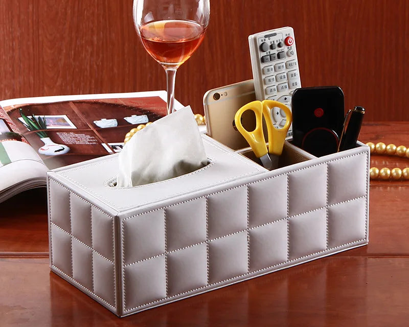 boîte rangement multifonction cuir noir moderne porte mouchoirs clips télécommandes papeterie respectueux environnement