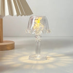lampe table moderne transparente rayures texturées base plate led changeante nocturne chambre festive