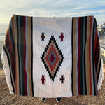 tapis multicolore aztèque triangles losanges franges ethnique portable pique nique voyage maison