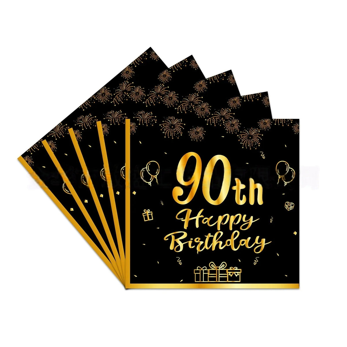 serviettes jetables anniversaire noires dorées ornementations élégantes fêtes confettis ballons cadeaux 20 pièces