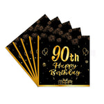 serviettes jetables anniversaire noires dorées ornementations élégantes fêtes confettis ballons cadeaux 20 pièces