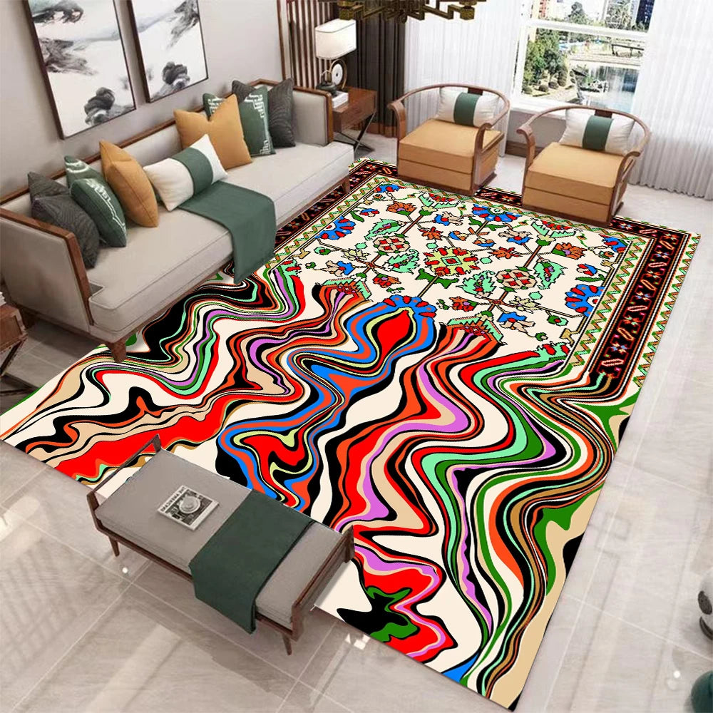 tapis multicolore moderne motif abstrait polyester antidérapant salon chambre cuisine