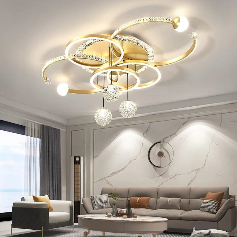 suspension lumineuse moderne chandelier led blanc noir or abstraite chambre salon