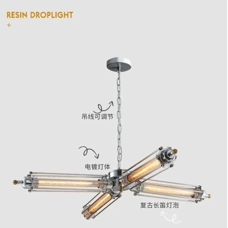 lampe suspendue industrielle vintage métal argent doré transparent salon restaurant