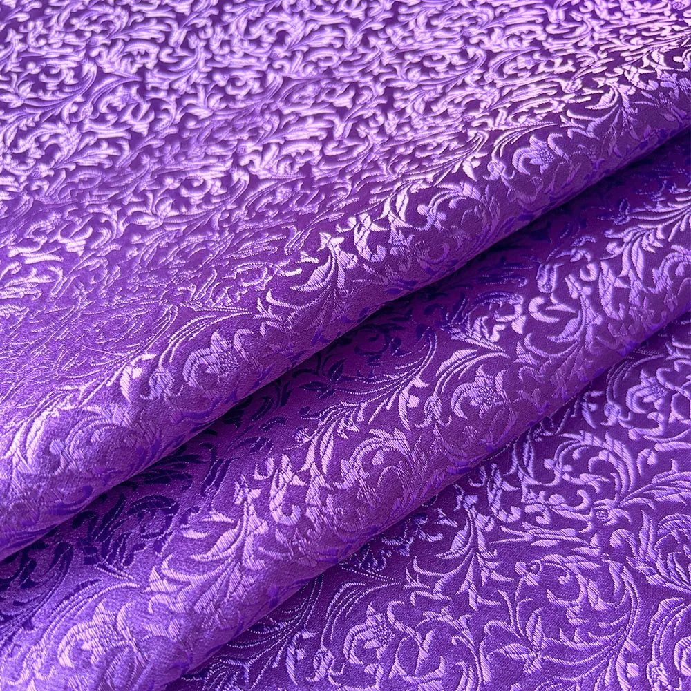 tissu brocart floral brillant or violet bleu clair polyester résistant abrasion 75cm largeur costumier