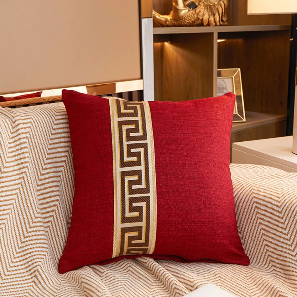 coussin oblong moderne motif géométrique doré rouge marron blanc bleu 45x45cm amovible lavable adultes