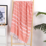 serviette plage rayée rose clair coton absorbant rapide sèche moderne minimaliste tassel