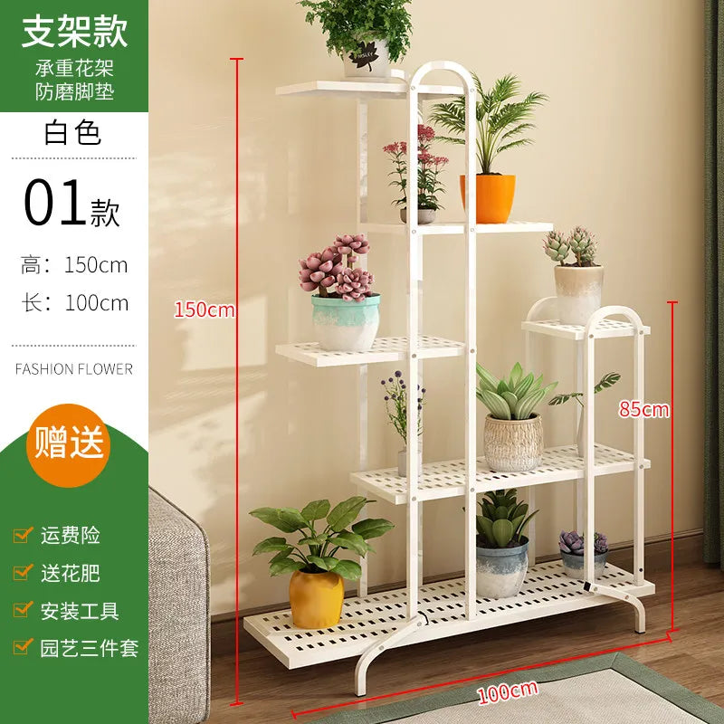étagère fleurs métal blanc moderne niveaux roulettes pots plantes artificielles