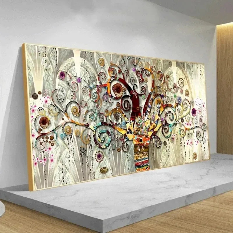 toile d'art moderne abstraite arbre stylisé fleurs colorées impression toile